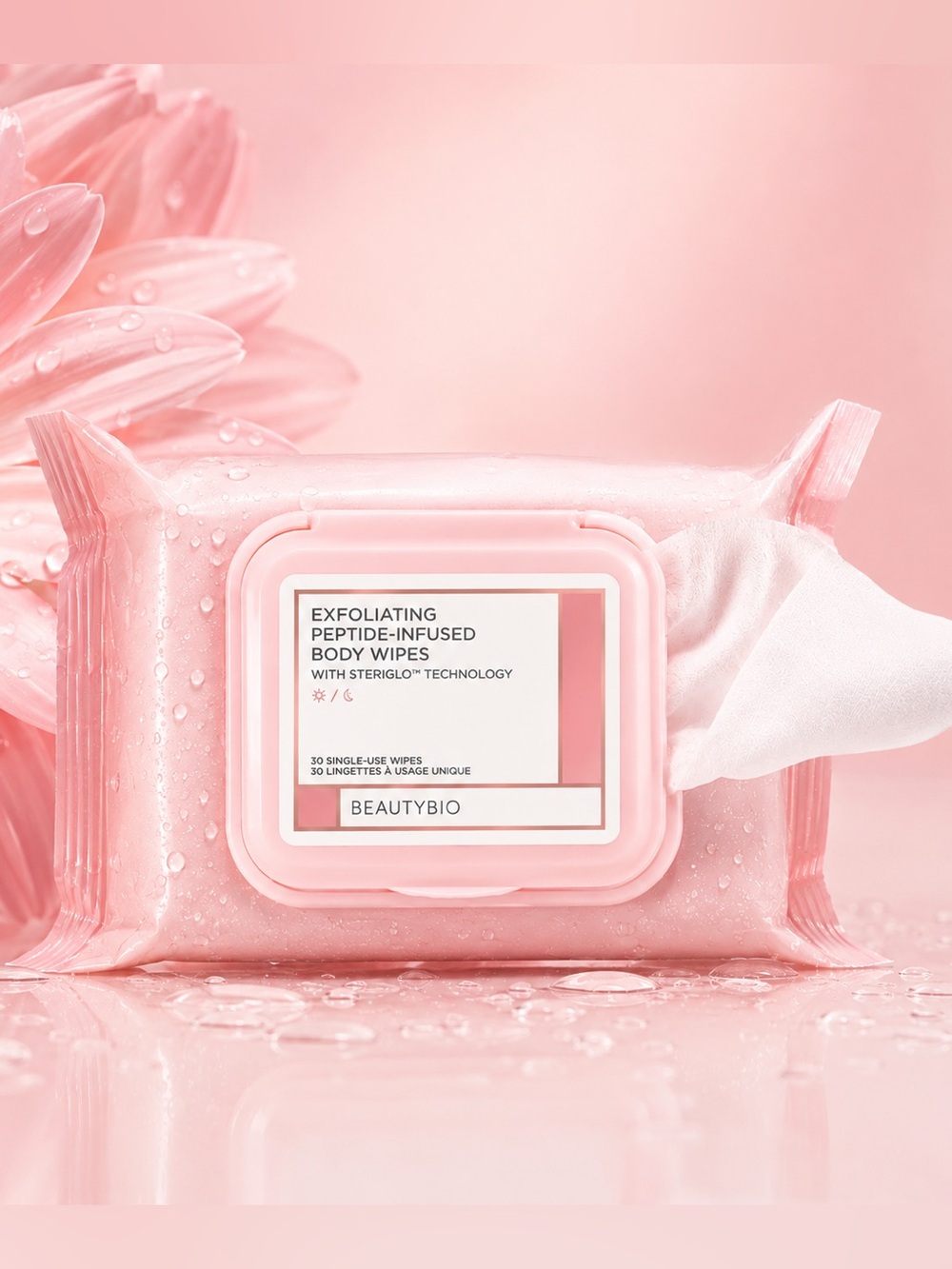 BeautyBio Exfoliating Peptide-Infused Body Wipes with SteriGlo Technology- 30 Ct